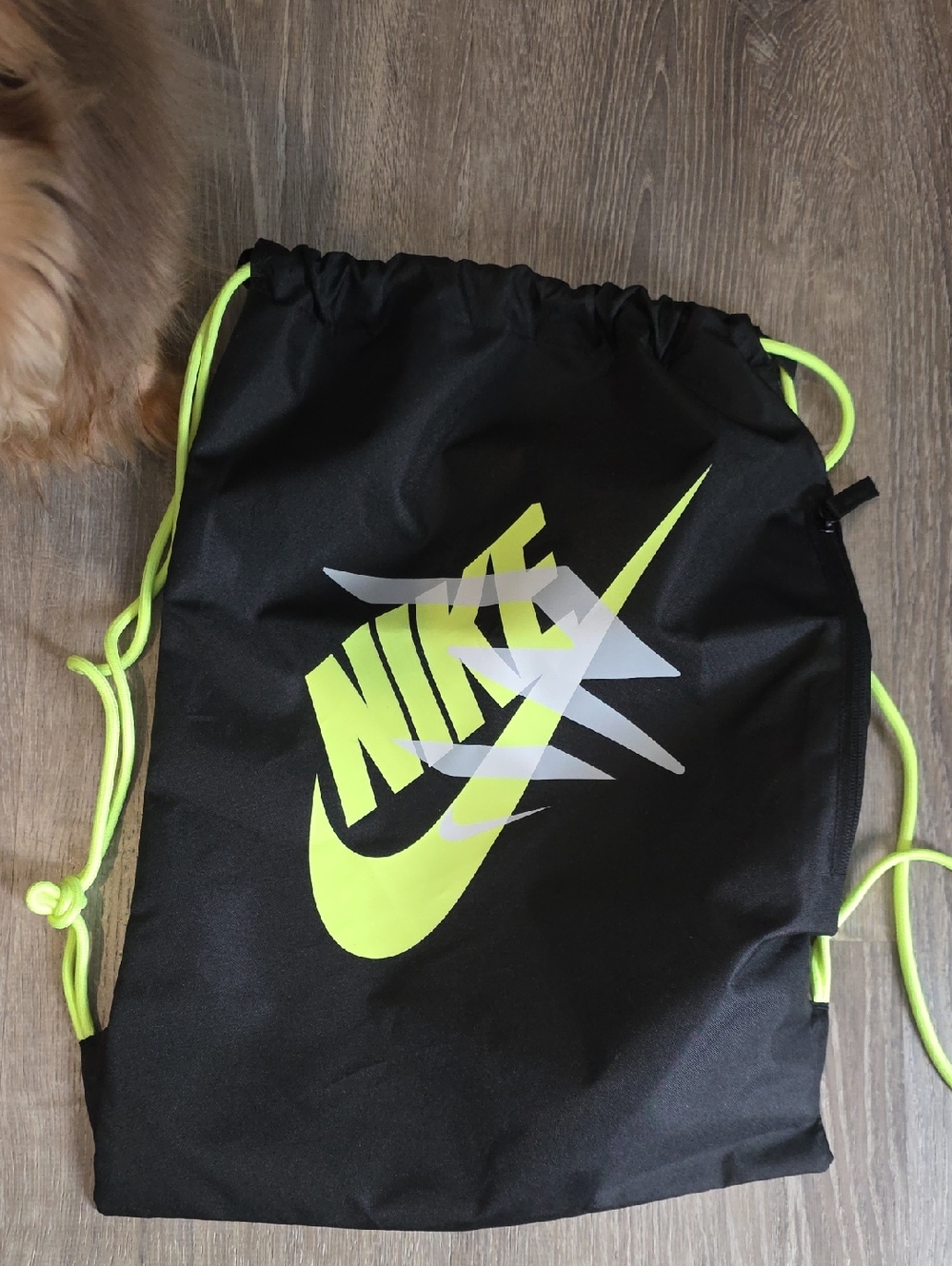 Nike Black Drawstring Sack with Neon Yellow Logo and Cords